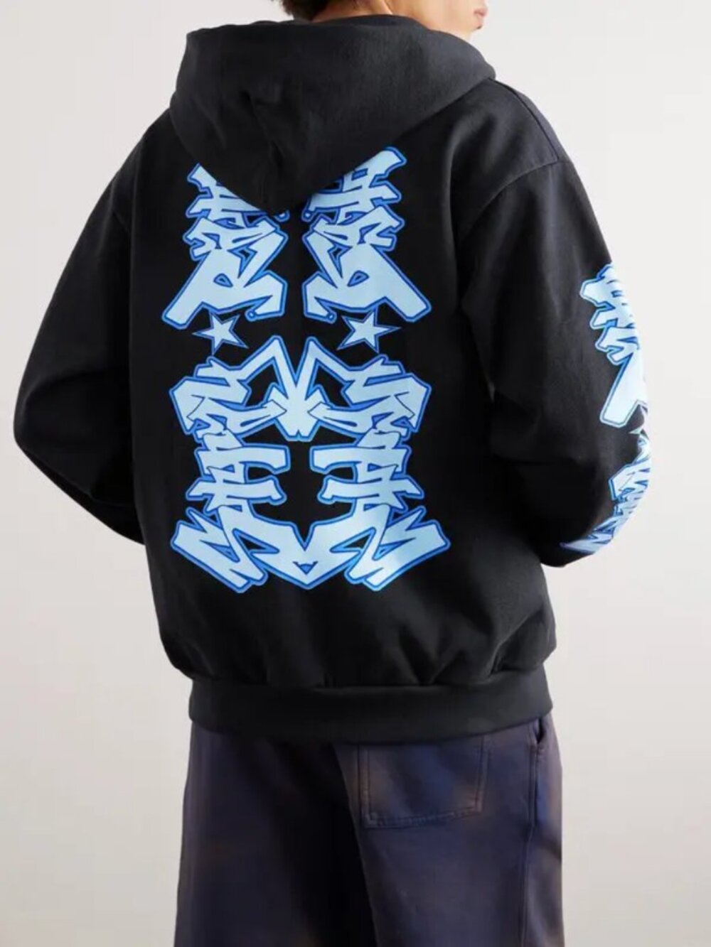 Stray Rats Grafflection Logo-Print Cotton-Jersey Zip-Up Hoodie in Blue